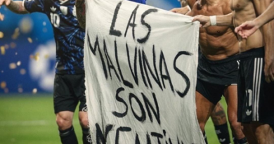 Argentina risks FIFA sanction for celebrating SF win with Falklands banner